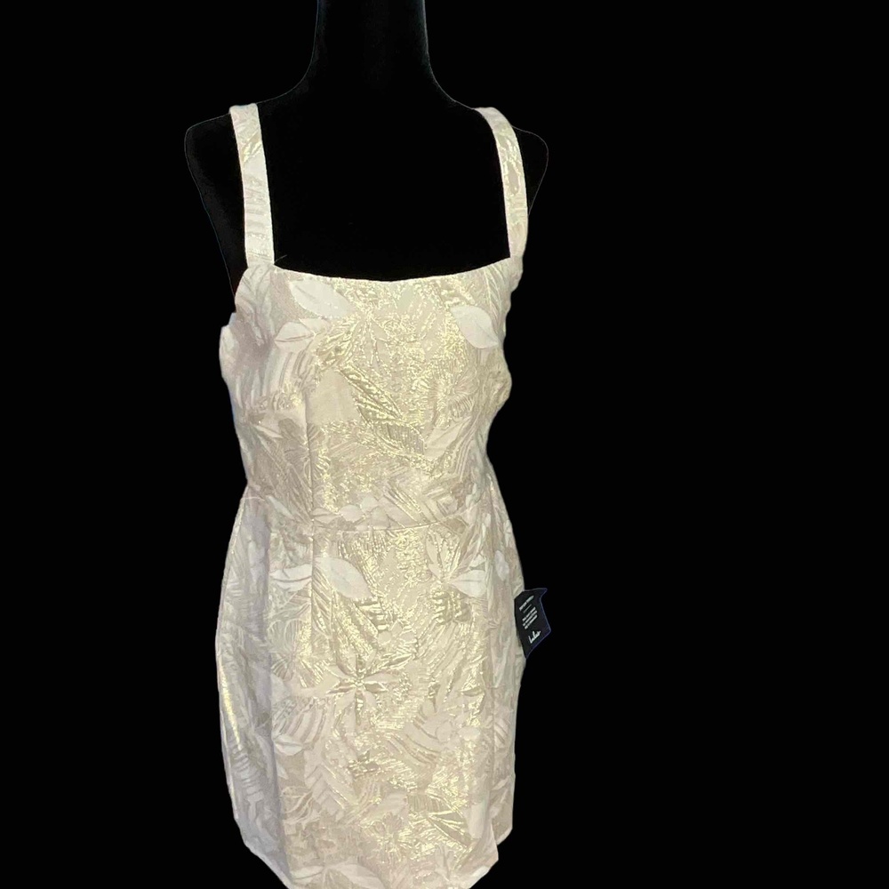 Lulus Cream Gold Floral Tropical Metallic Sleeveless Cocktail Dress Sz M NWT